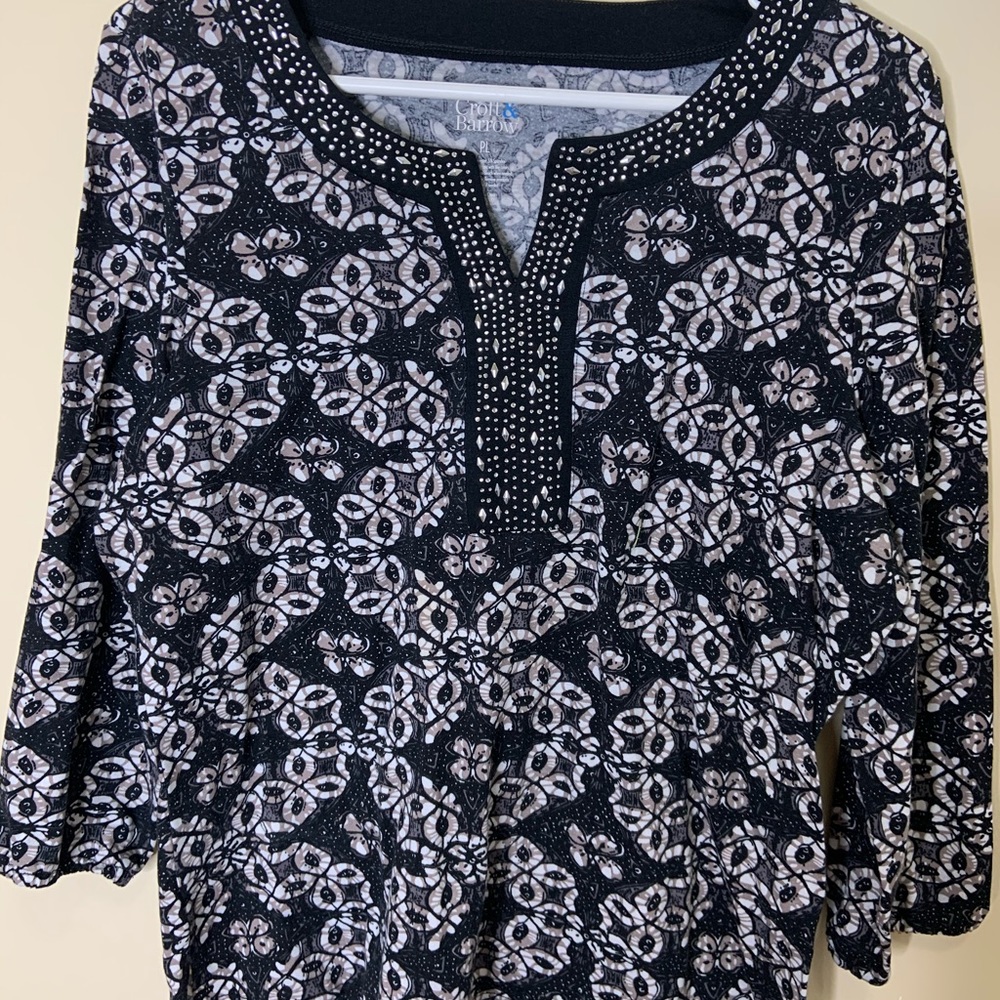 black flower with silver embellishment top